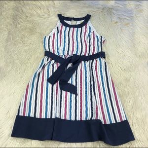 Yellow Star Striped ModCloth Tie Back High Neck Dress